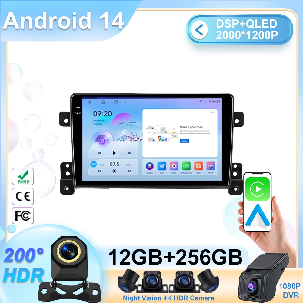 Head Unit Android 14 BT For Suzuki Grand Vitara 3 2005 - 2015 Car Radio Multimedia Video Player Stereo GPS Navigation 4G No DVD