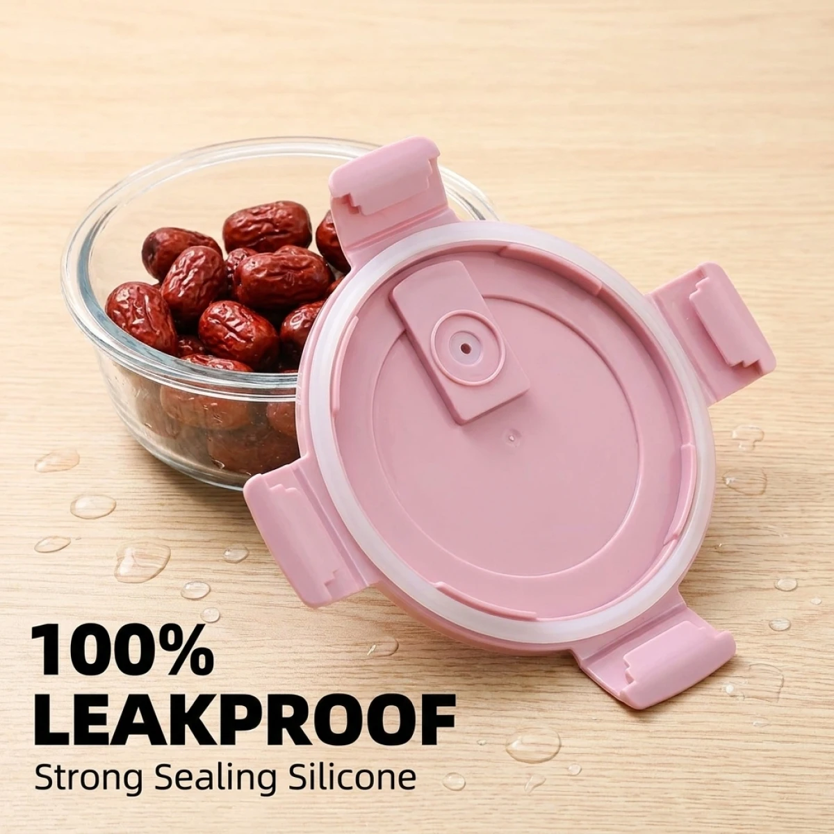 Premium Round Glass Food Storage Container with Pink Lid, Microwave Safe,Ideal for Meal Prep, Fridge Storage & Outdoor Picnic