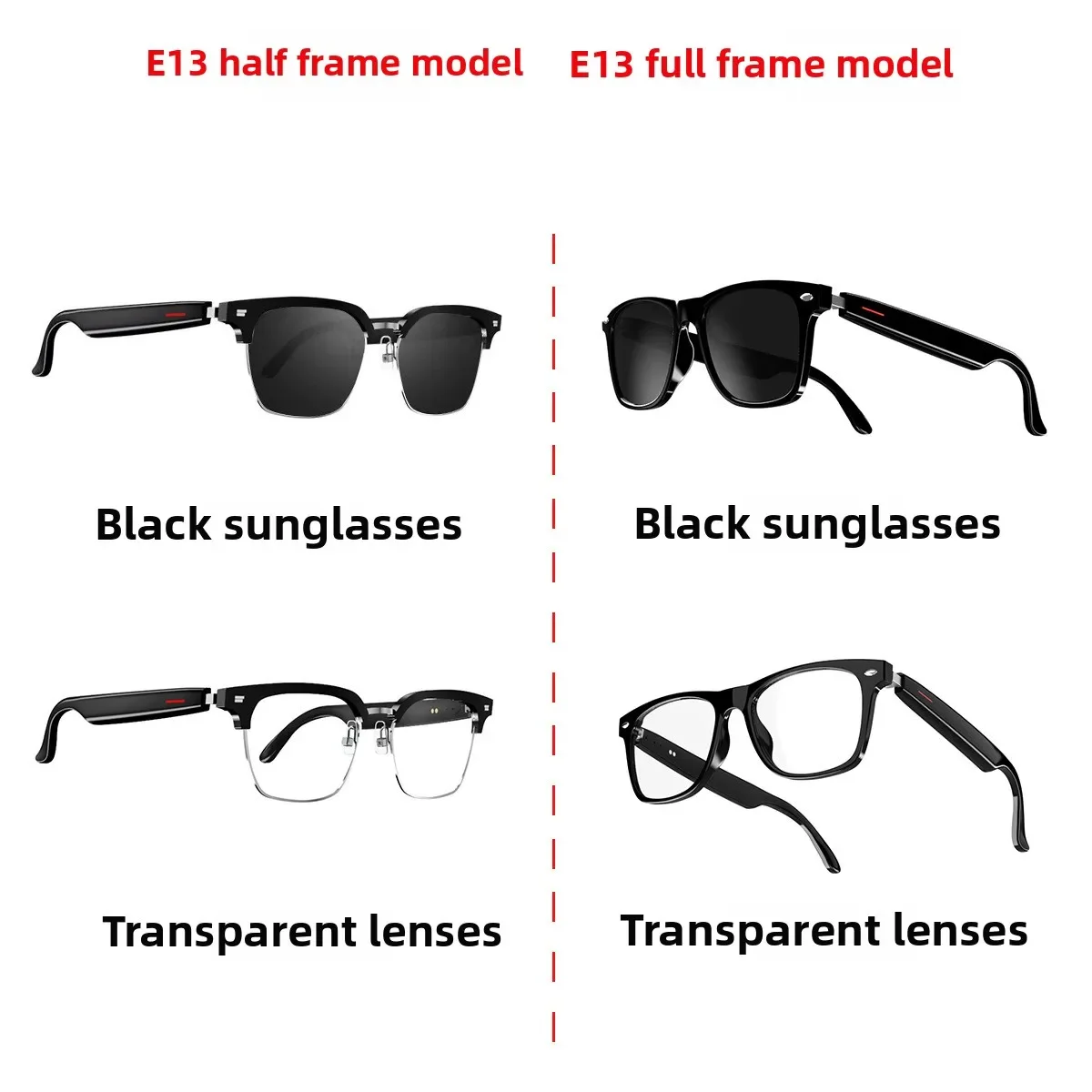 

Новые умные очки E13 с поляризованными линзами, фильтрацией синего света, встроенными микрофоном и динамиками, сенсорным и голосовым управлением.