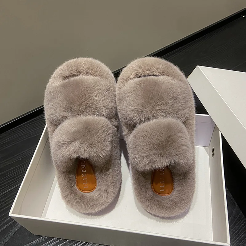 Furry Platform Slippers Women's Shoes Sandals Plush Slippers Women's Autumn and Winter Outer Wear Thick Bottom Home Cute Slipper