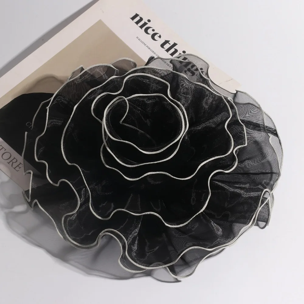 Fashion 28cm Fabric Flower Brooch Lace Exaggerated Clothing Patch Clip Large Handmade 3D Corsage Clothes Decoration