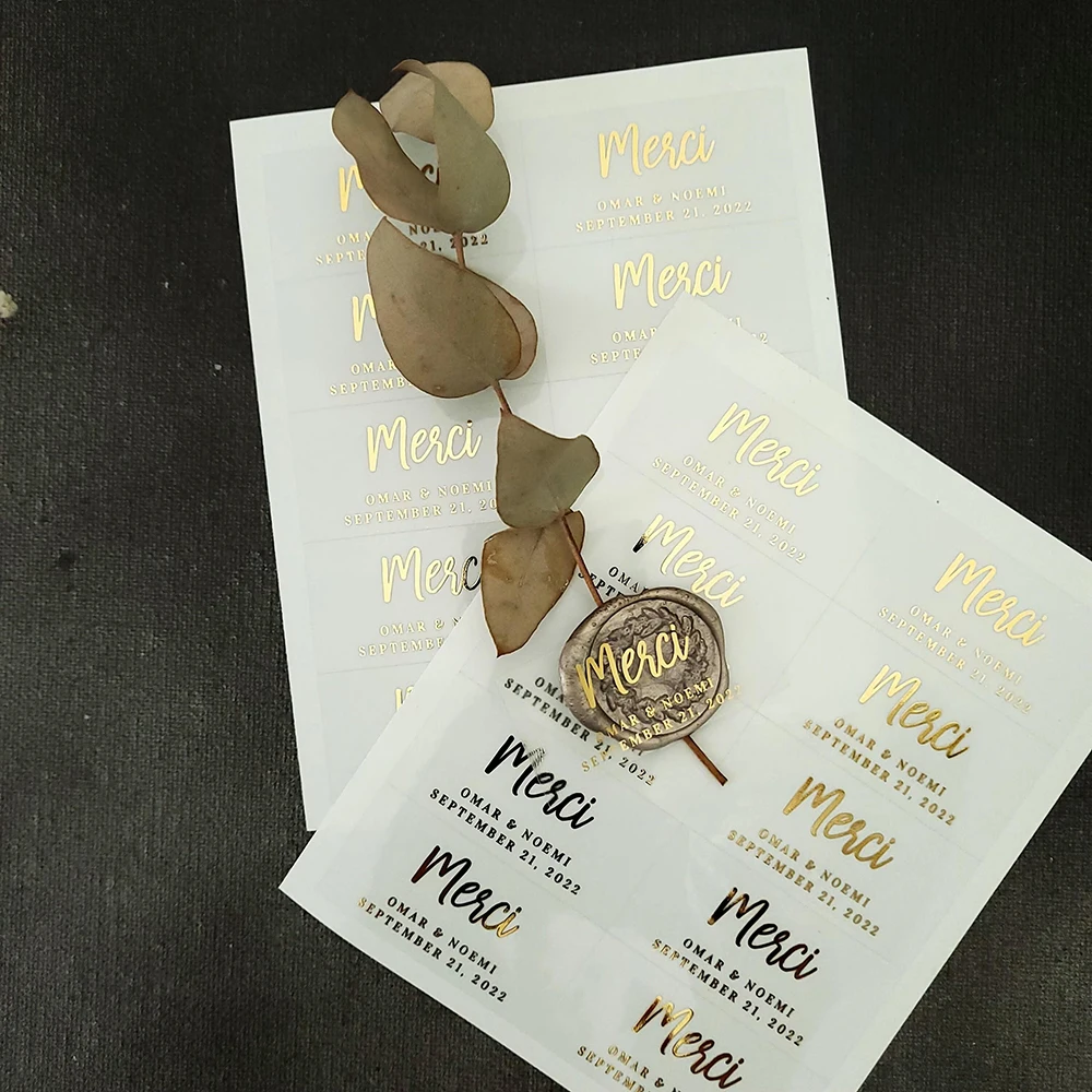 100 قطعة ملصقات للتسمية الشفافة المخصصة الذهب احباط ملصقات اسم التسمية الشخصية مقاوم للماء ملصقات شعار الزفاف #3