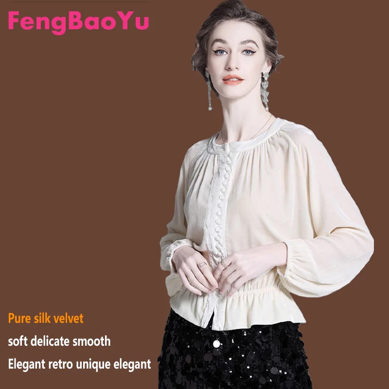 

Fengbaoyu Luxury Style Silk Velvet Women's Shirt - Elegant and Graceful Lady's Top - Shiny and Lustrous, Comfortable and Soft