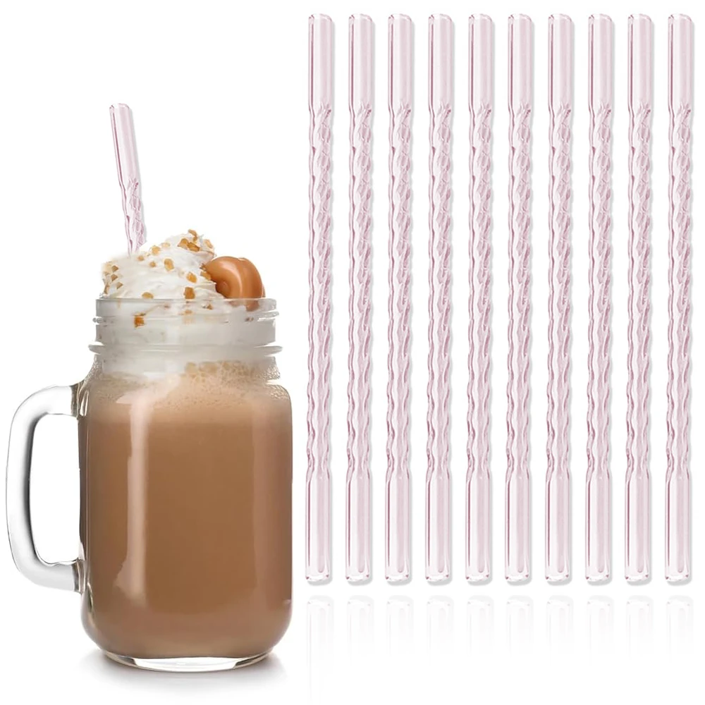 Pajita de vidrio de borosilicato de 8mm de alto, 10 Uds., pajitas para beber ecológicas reutilizables de color rosa, juego de batidos de té de burbujas, accesorios para Bar