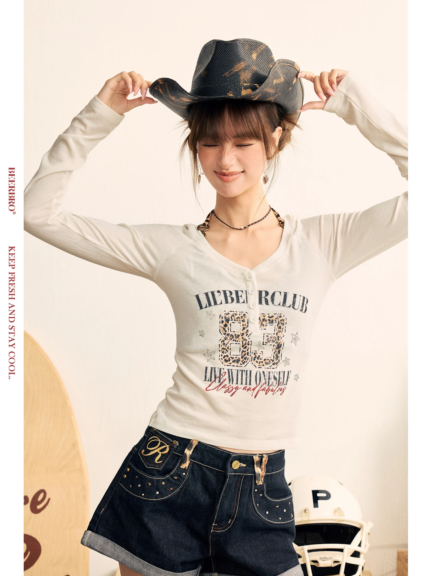 

BeerBro Skin-friendly Lyocell Wool Leopard Print Long Sleeve T-shirt True Two-piece Set for Women Spring Fashion Party Music ...