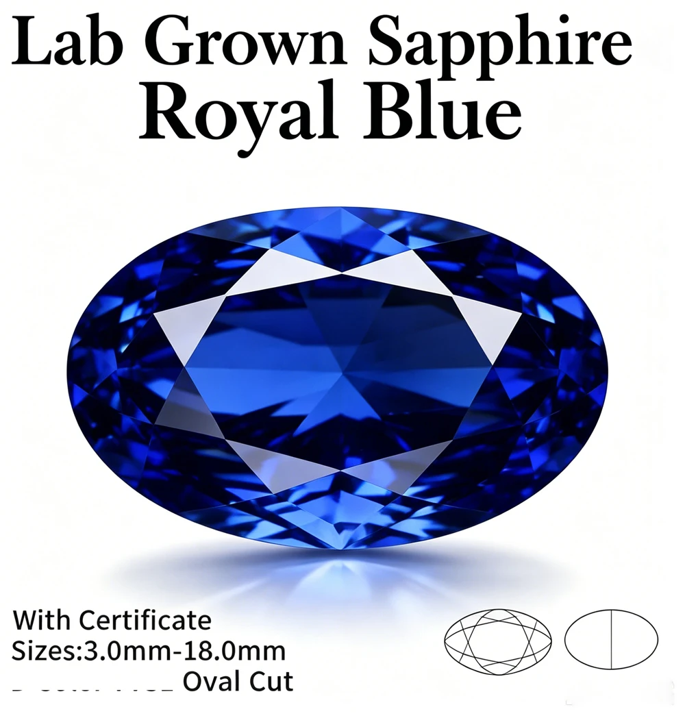 Top Royal Blue Oval Cut Lab Grown Sapphire Gemstone Premium Synthetic Sapphire for Custom Engagement Rings And Handmade Necklace