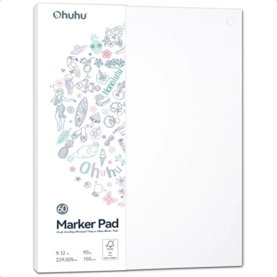 

Ohuhu DoubleSided Marker Pad Art Sketchbook Bleedproof 9x12 Large Paper Size 90 lb 150 GSM Smooth Drawing Paper 60 Sheets 120 P