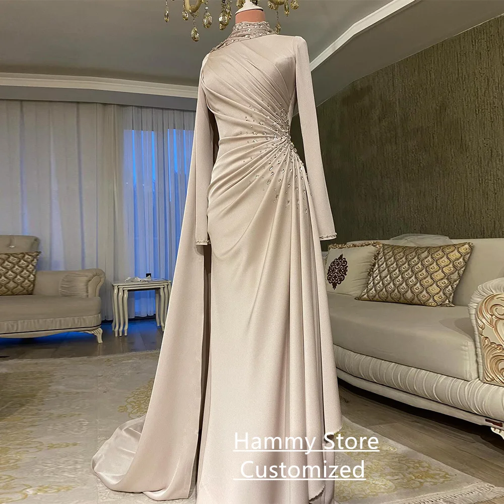 Robe de soirée en Satin personnalisée, col bateau, sans manches, plumes, perles, cristal, ligne A, longueur cheville, robe de bal, tendance