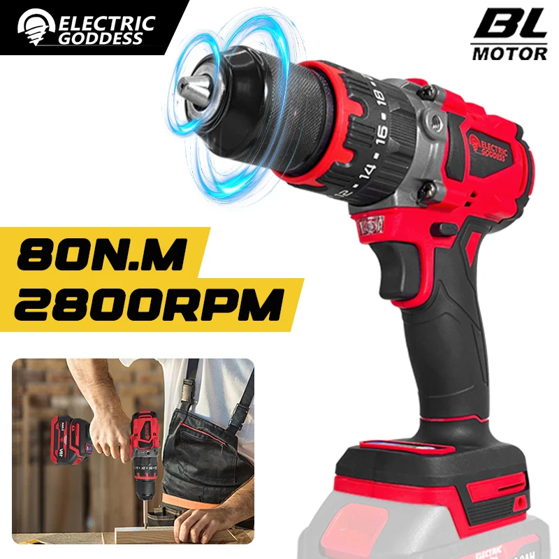 เทพธิดาไฟฟ้า 2800Rpm สว่านไร้สาย Brushless ไขควงกระแทกไฟฟ้าเครื่องมือชาร์จสําหรับ Makita 18V แบตเตอรี่ Pin