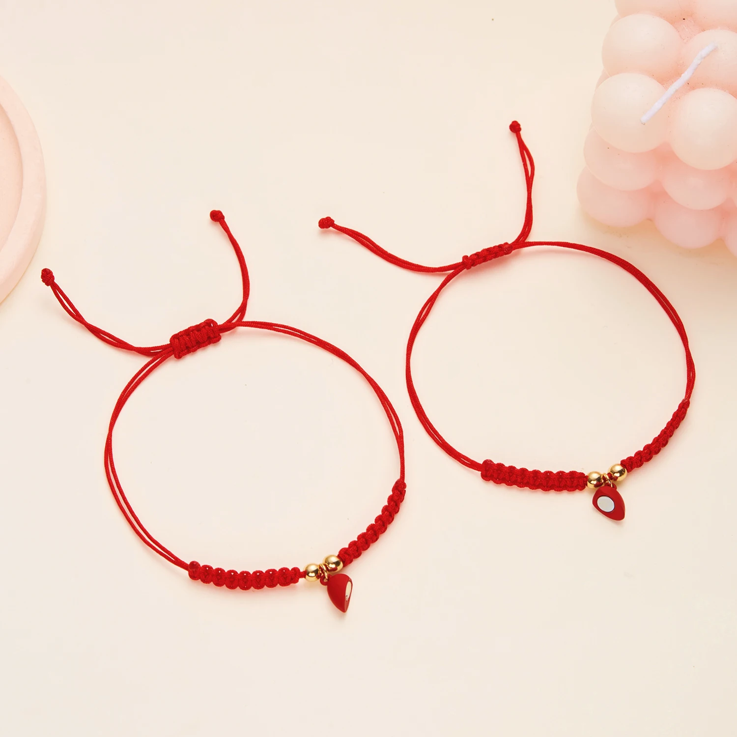2-teiliges einfaches glückliches rotes Seil-geflochtenes Armband für Damen und Herren, romantisches Herz, magnetisches Paar, passende Armbänder, Freundschaftsschmuck – Detail 22