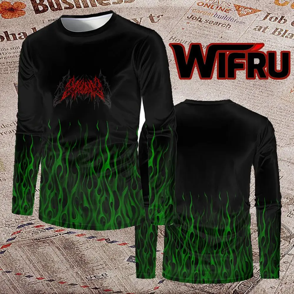 

Hip-hop Punk Rock Men's Gothic Long-sleeved T-shirt Classic Flame Graphic Vintage Shirt 2025 Autumn Unisex Warm Streetwear Tops