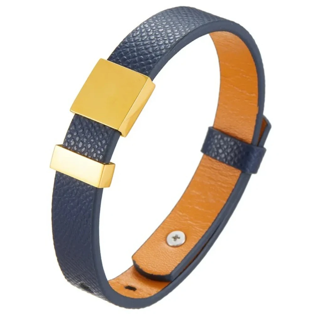 Stainless Steel Adjustable ID Bracelets Free Customized Carved Cowhide Bangles DIY Men's and Women's Leather Wrist Straps