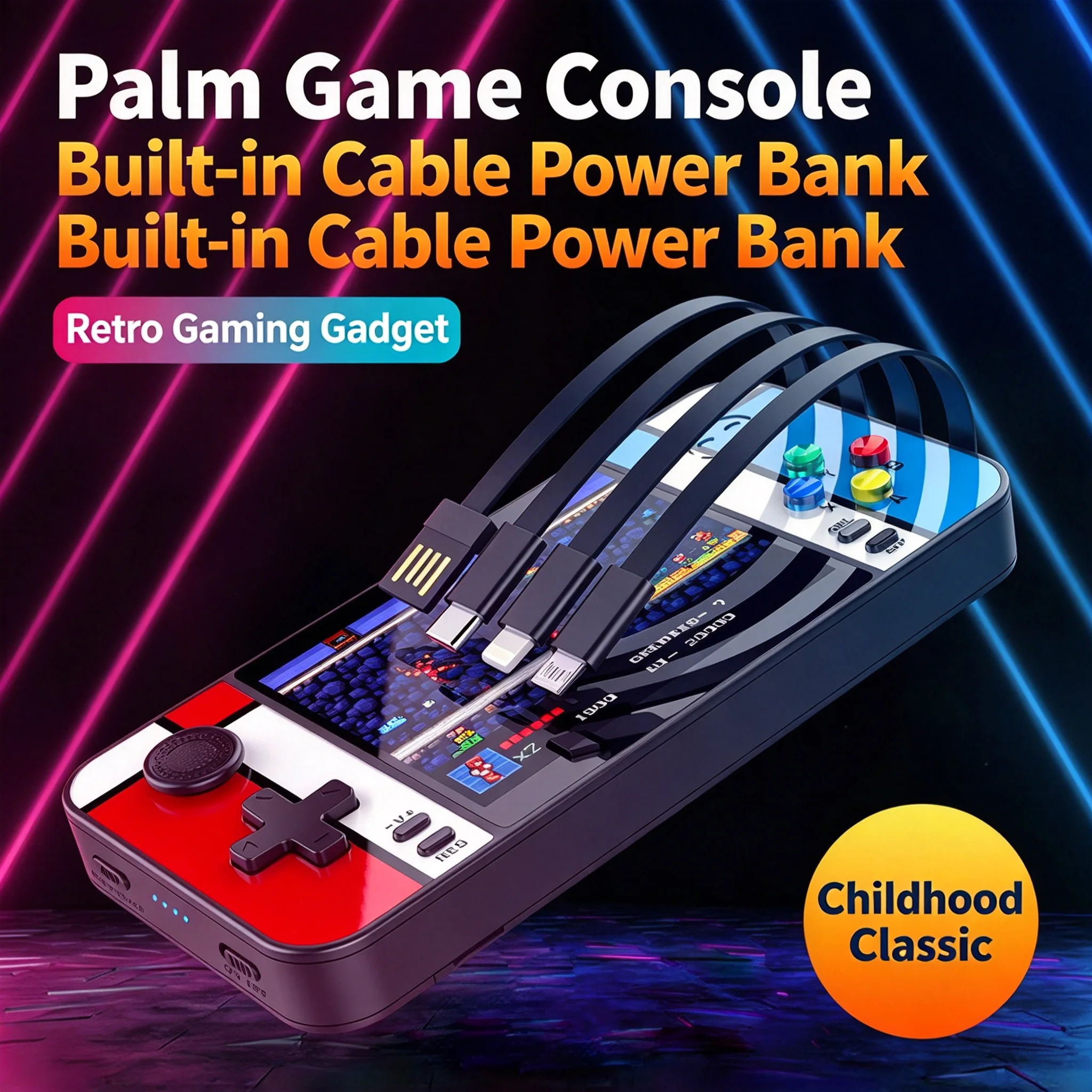 Palm Game Console 8000mAh wired Powerbank PD Fast Charging Portable External Battery For iPhone 12-18 Pro Samsung