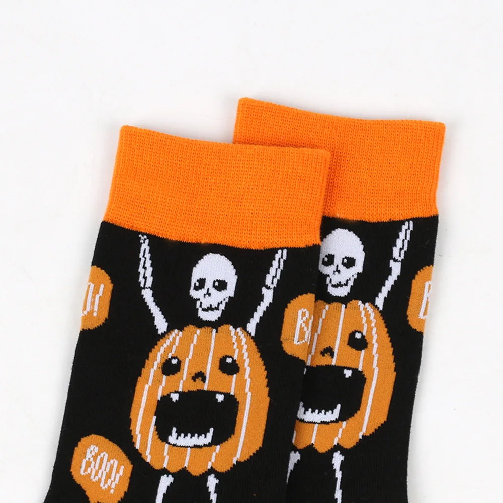 Halloween Men\'s Socks Large Size Cotton Funny Autumn Winter Festive Gift Socks for Male Cartoon Witch Pumpkin Tube Socks