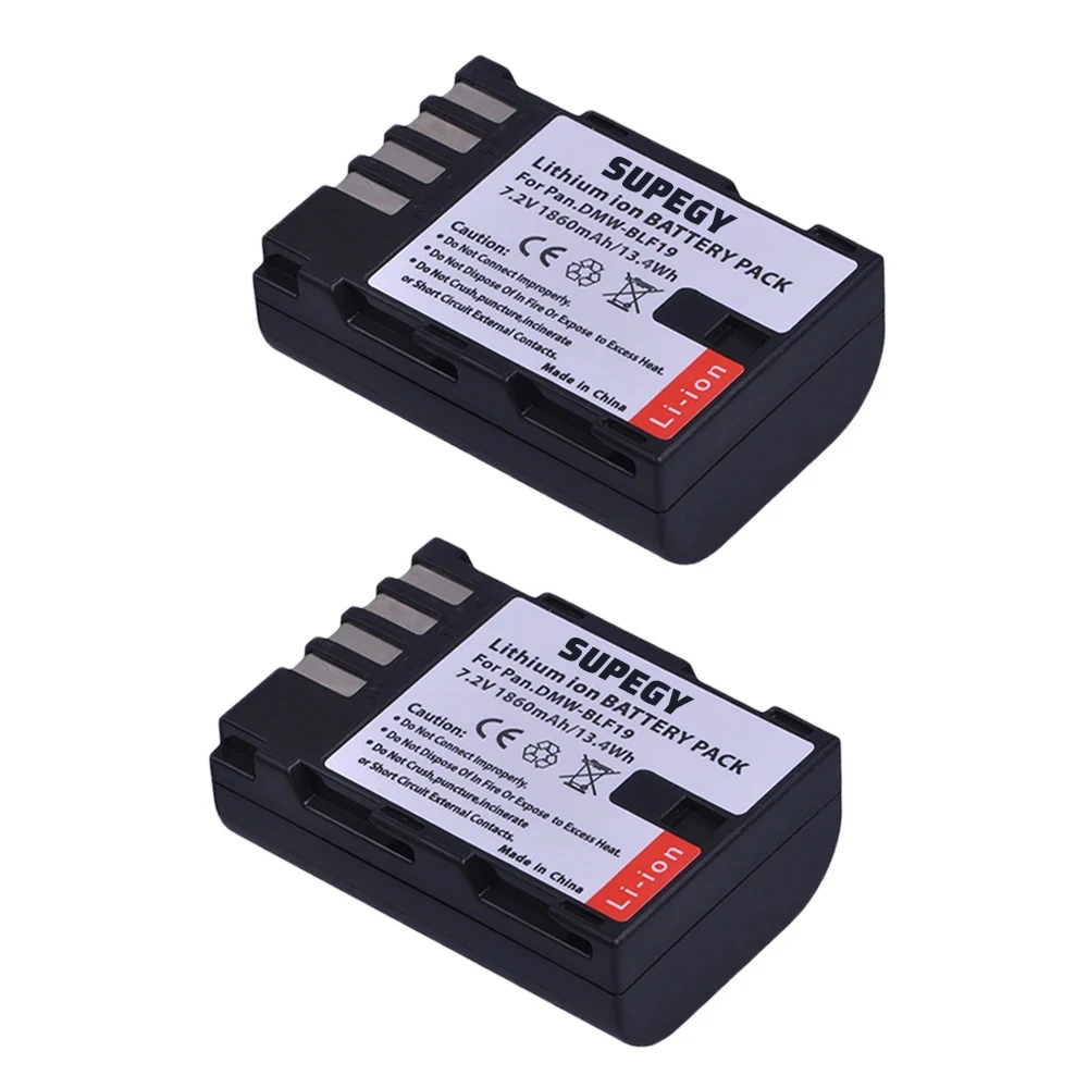 2Pcs 1860mAh DMW-BLF19, DMW-BLF19e, DMW-BLF19PP Battery for Panasonic Lumix DC-GH5, DMC-GH3, DMC-GH3K, GH4, GH4K Digital Camera
