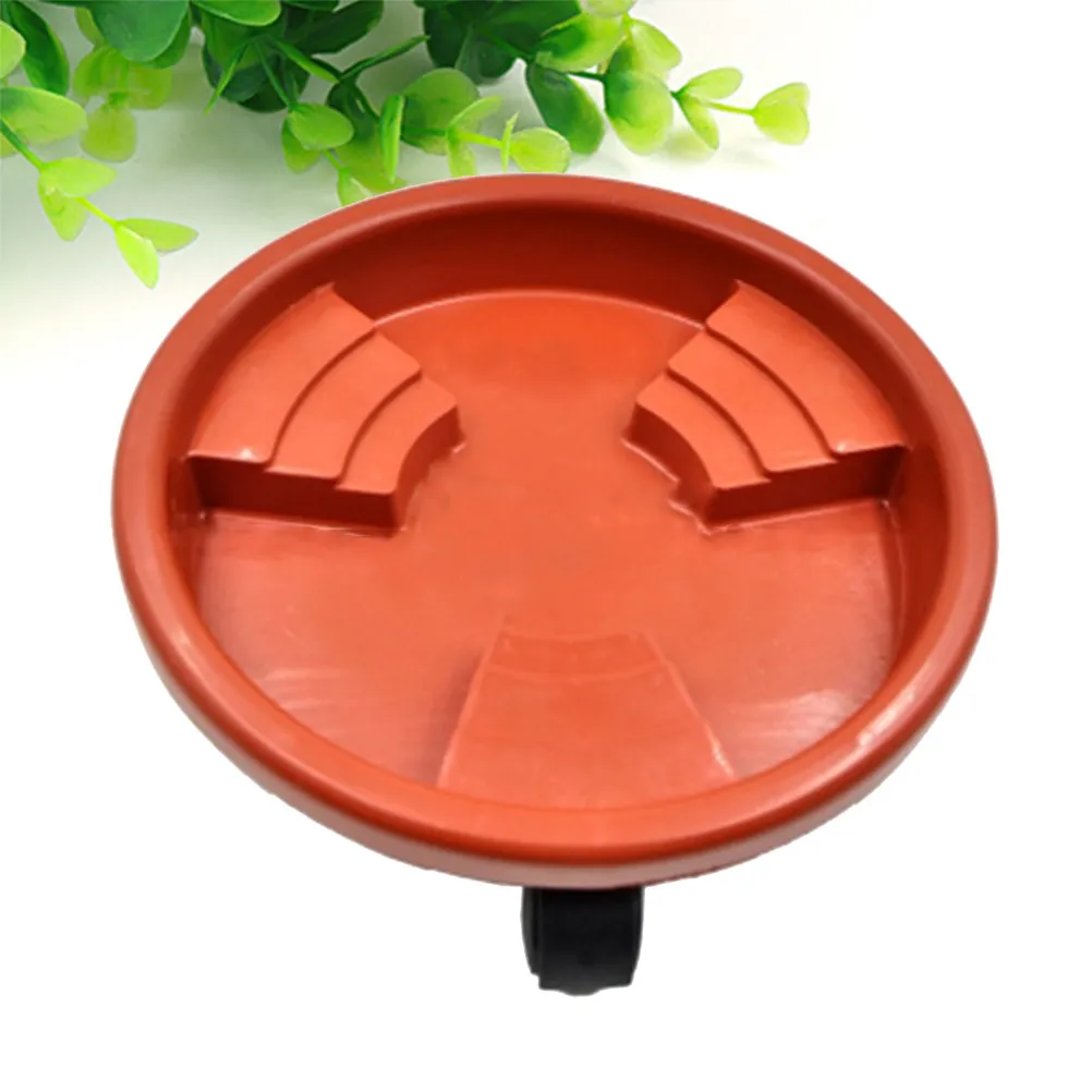 Ceramic Plant Pot Tray Round Pedestal Brownish Red Inner Diameter 30Cm Resin Universal Wheel Garden Planter Stand for Indoor