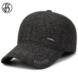 FS Black Winter Baseball Cap For Men Warm Plus Plush Women Hats With Earflaps Cotton Outdoor Windproof Grandpa Hat Gorras Hombre