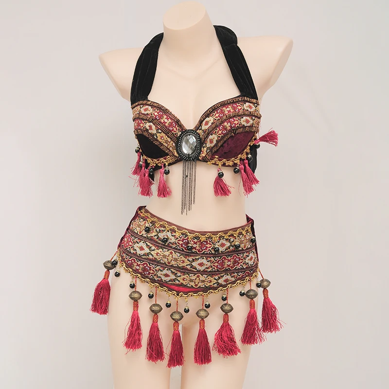 

Performance wear Belly dance costume for adult tassel bra and belt belly dancing bra belt women sexy belly dancer wear lady