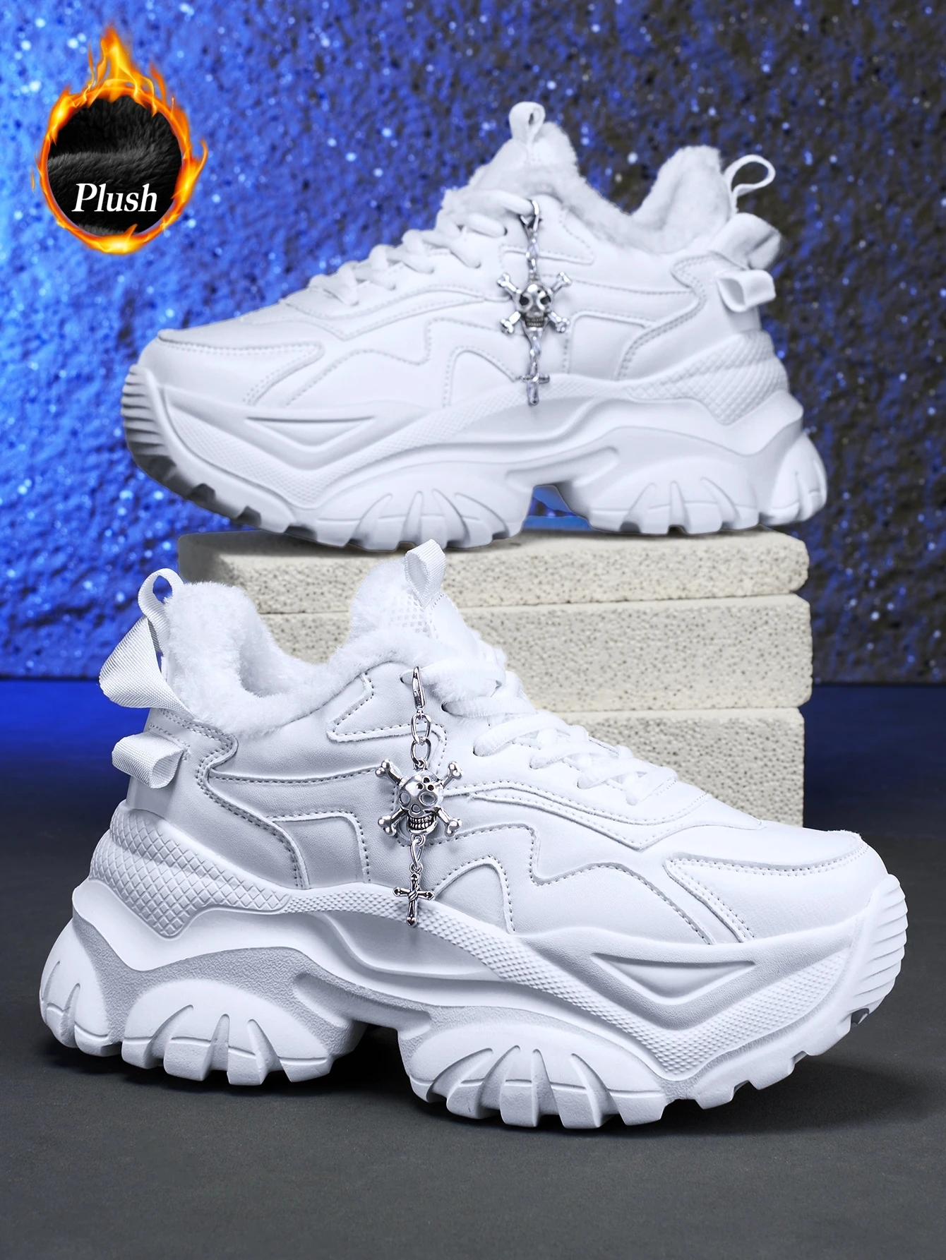 Schwarze vulkanisierte Schuhe im Y2K-Sweet-Cool-Stil für Damen, leichte Eva-Sneaker mit dicker Sohle und 7 cm Absatzhöhe, mit abnehmbarem silberfarbenem Kreuz-Schädel-Anhänger, geeignet für Outdoor-Winterwärme – Detail 14