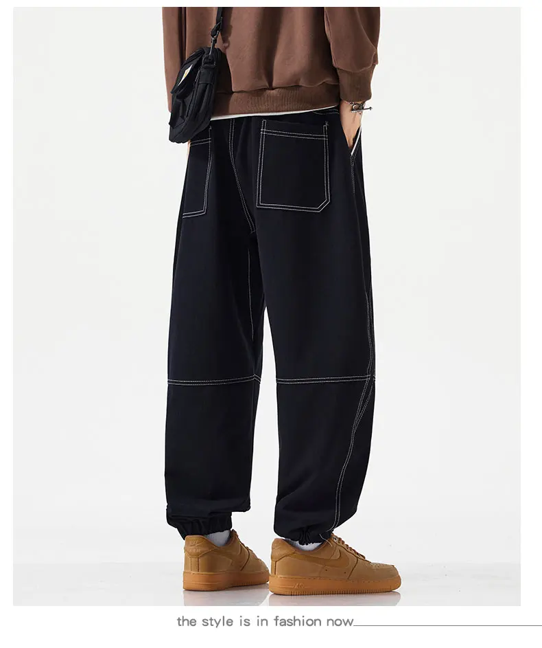 

Мужские джоггеры American Streetwear — зимние брюки с манжетами на флисовой подкладке 2025, свободная посадка для больших и высоких людей