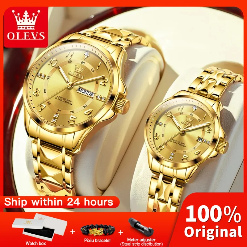 OLEVS 2910 relojes de pareja de lujo Original marca de moda impermeable luminoso reloj de pulsera de cuarzo diseño de calendario para fecha deporte