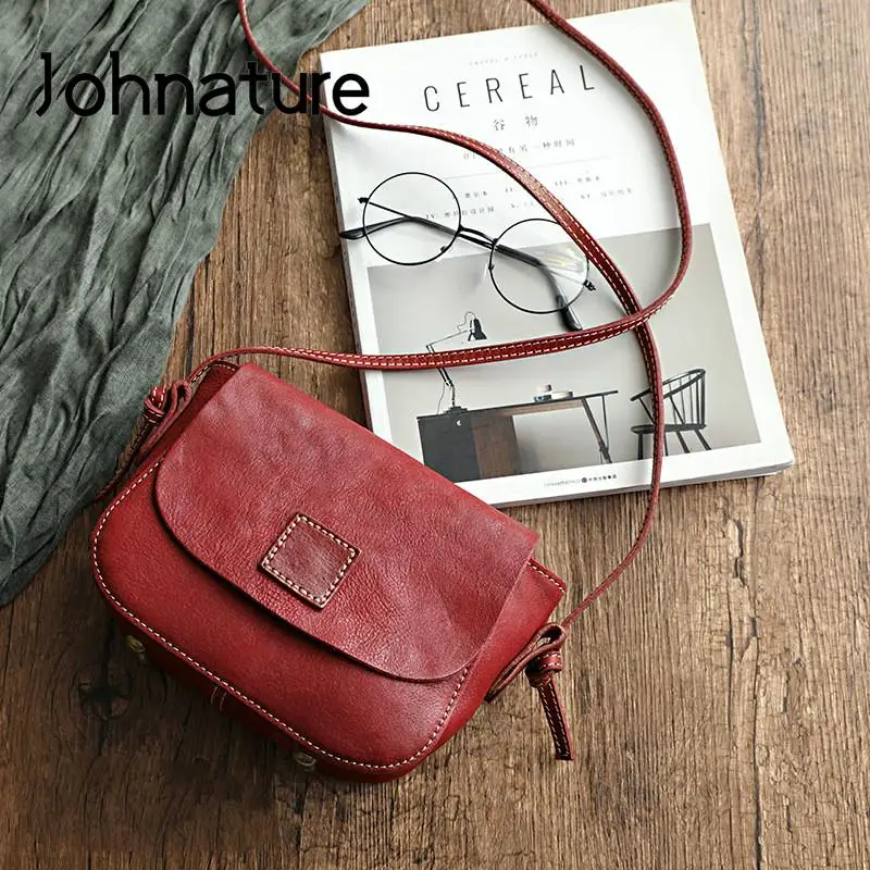 Johnature 2024 Summer New Genuine Leather Retro Women Small Bag Versatile Soft Nature Cowhide Shoulder & Crossbody Bags