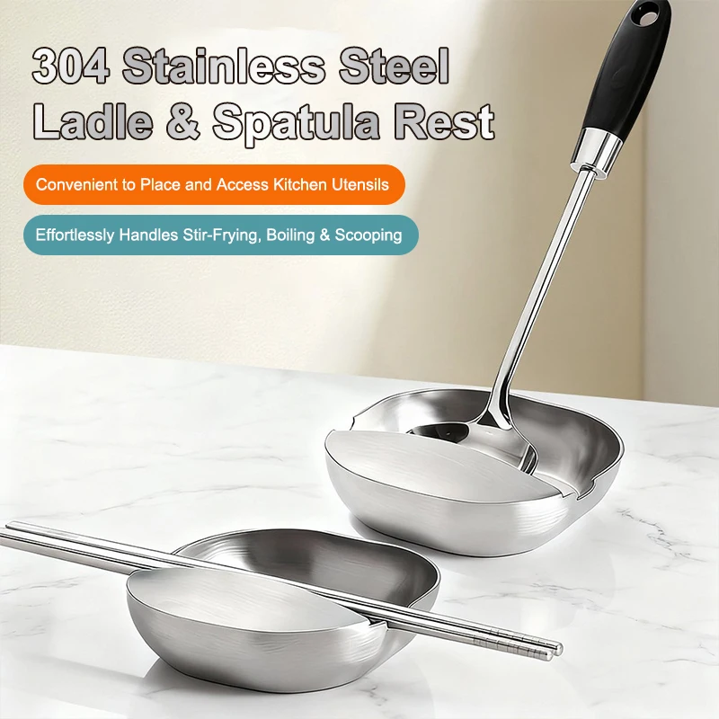 1/2Pcs Stainless Steel Utensils Frame Self Standing Ladle Holder - Kitchen Counter Stove Spoon Spatula Organizer for Household