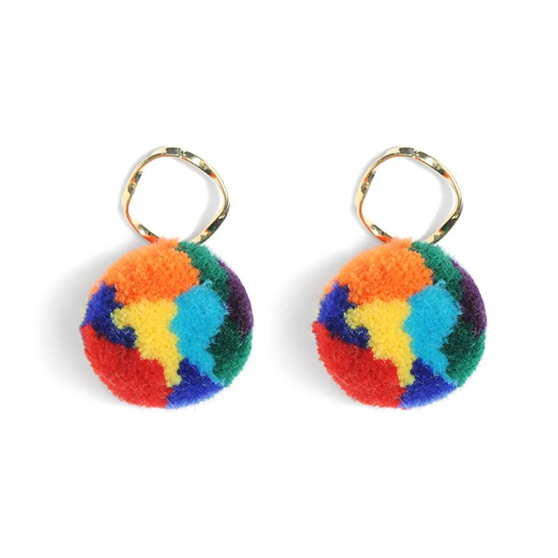 Korean Big Hairball Earring Winter Temperament Color Hair Ball Retro Earrings Circle Ball Earring Ear Accessories Oorbellen
