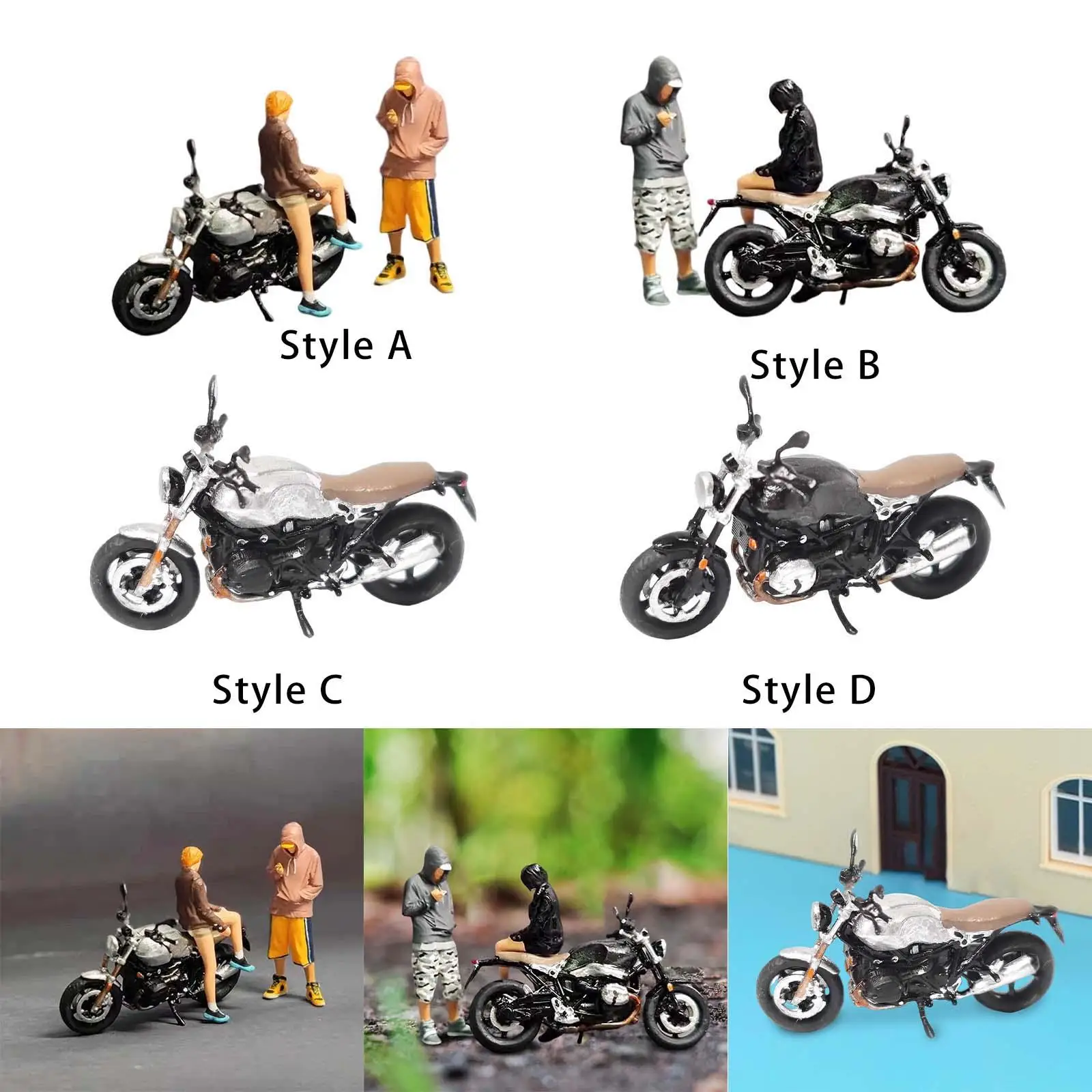 1:64 Figure Motorcycle Dioramas Desktop Ornament Miniature Scenes Doll Figurines