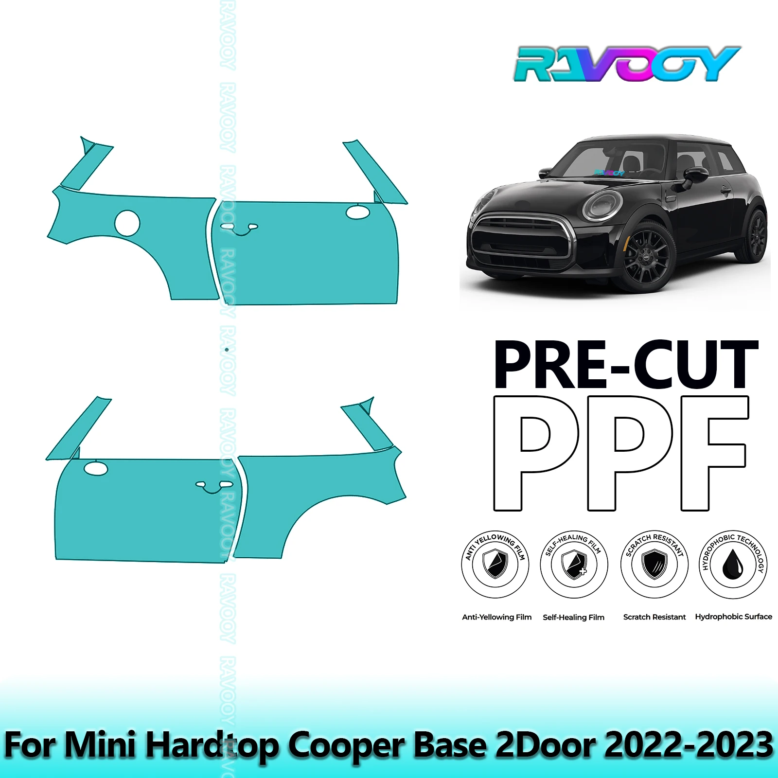 

For Mini Hardtop Cooper Base 2Door 2022-2023 8.5mil Clear Matte Pre-Cut PPF Door & A/B Pillar Kit TPU Paint Protection Film Set