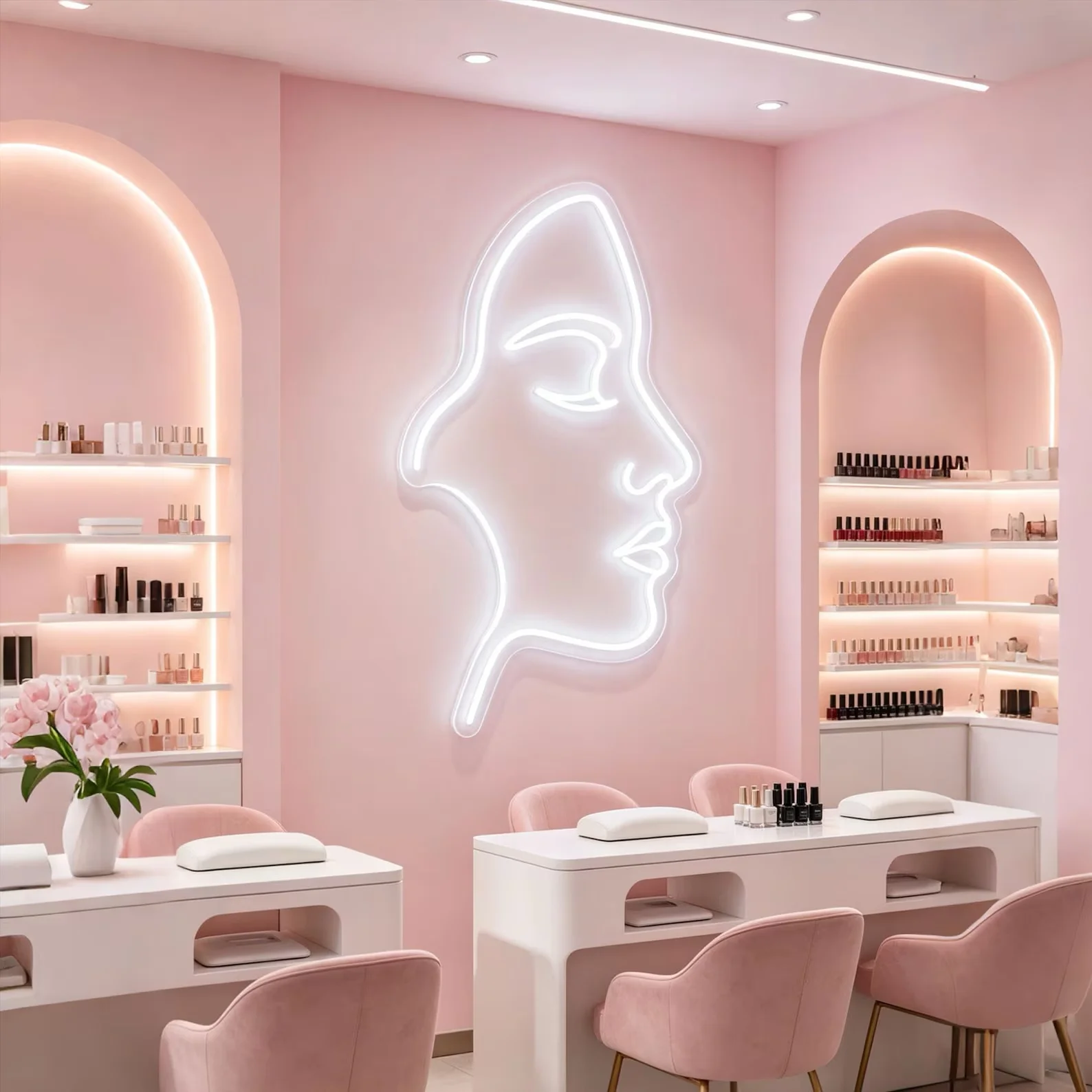 Minimalist Face Neon Sign, Beauty Bar Neon Sign Light, Abstract Portrait LED Light Wall Art, Elegant Salon Bedroom Vanity Decor