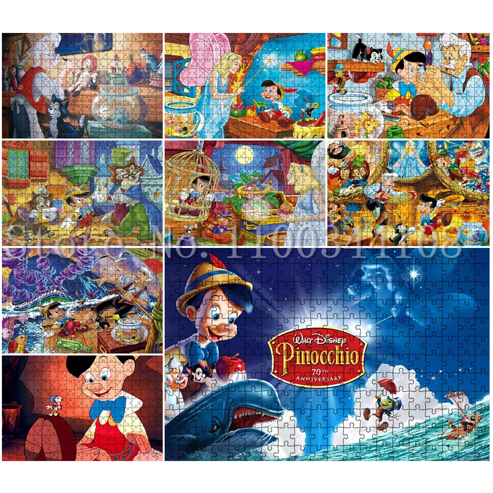 

Disney Movies Cartoon Pinocchio Jigsaw Puzzles for Children Early Education Adults Decompressing Toys Assemble Paper Puzzles