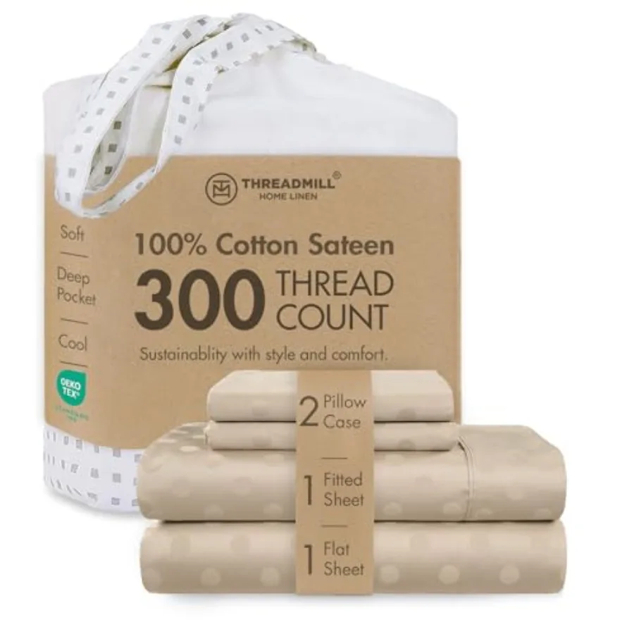 

Cotton Sheet Set 100% Cotton Sheets for Size Bed Damask Jacquard Bed Sheets Set with 16" Deep Pocket Soft Sateen Weave 4-Piece