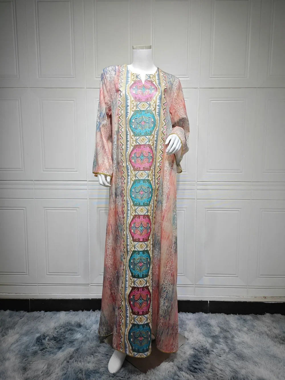 فستان حفلة عيد إسلامية للنساء عباية رمضان فستان طويل وردي إلبيس المغرب قفطان فيستدوس لارغوس رداء جلابية مطرزة