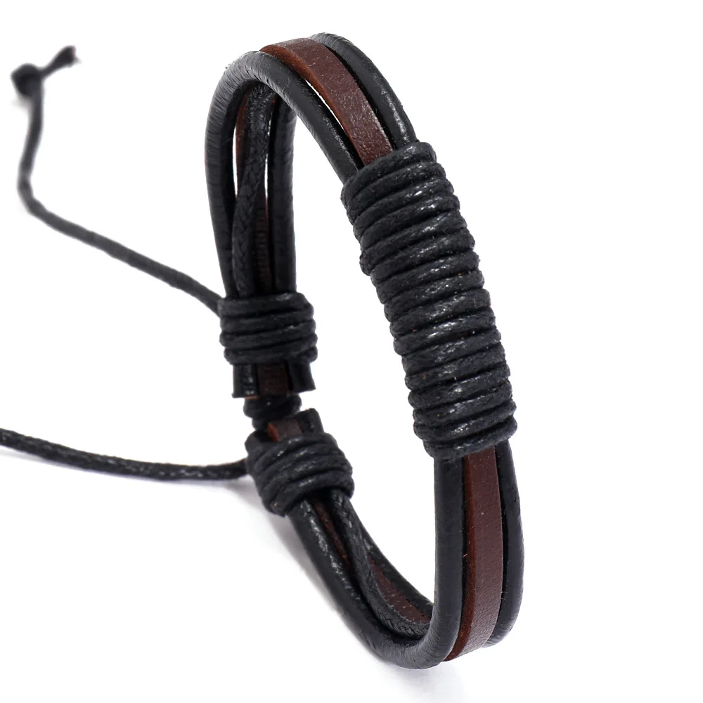 Handwoven Brown Color Leather Bracelet Vintage Style Adjustable Men\'s Bangle