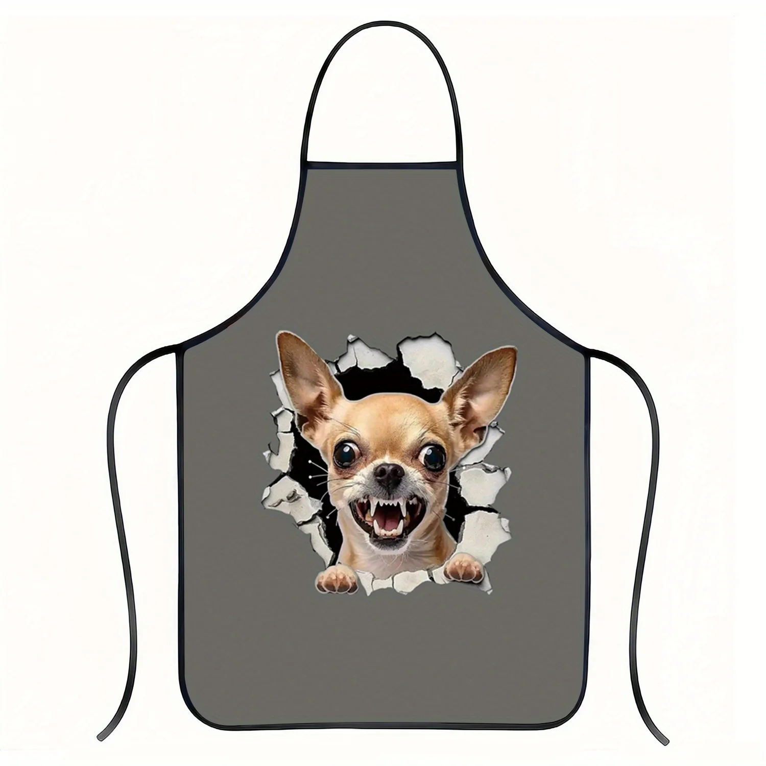 Funny Chihuahua Dog Apron, 3D Breaking Wall Puppy Graphic Cooking Bib, Pet Lover Kitchen Decor, Novelty Gift for Dog Owners