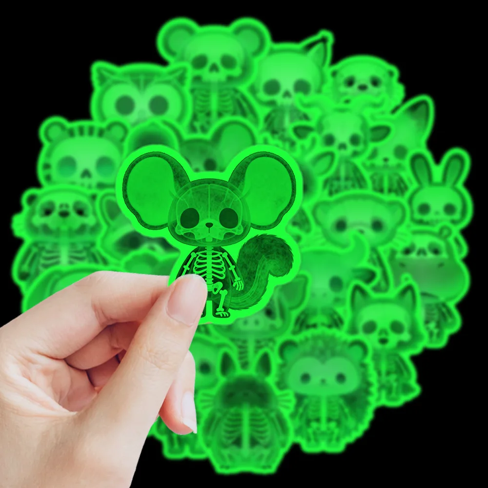 25 PCS Large Size Fun Animal X Ray Glow In Dark Stickers Pack Decorate Luggage Helmet Car Bumper Non Repeated Decals