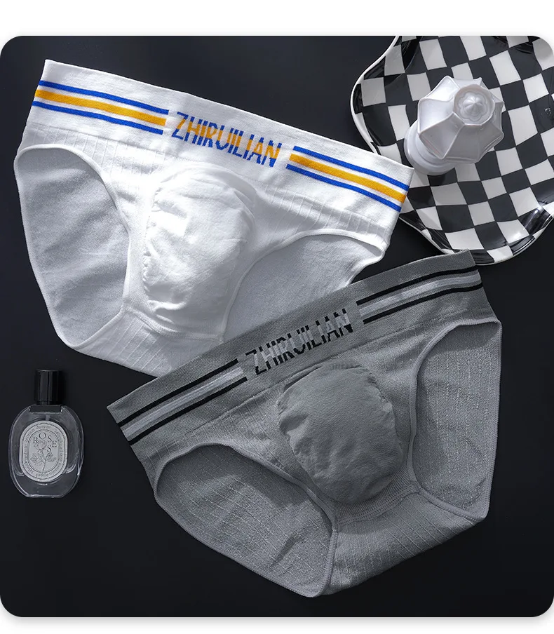 

Colorful Stripe Letter Brief for Men Sexy U Convex Pouch Sports Underpants Gays Low-rise Seamless Cotton Shorts Breathable Tanga
