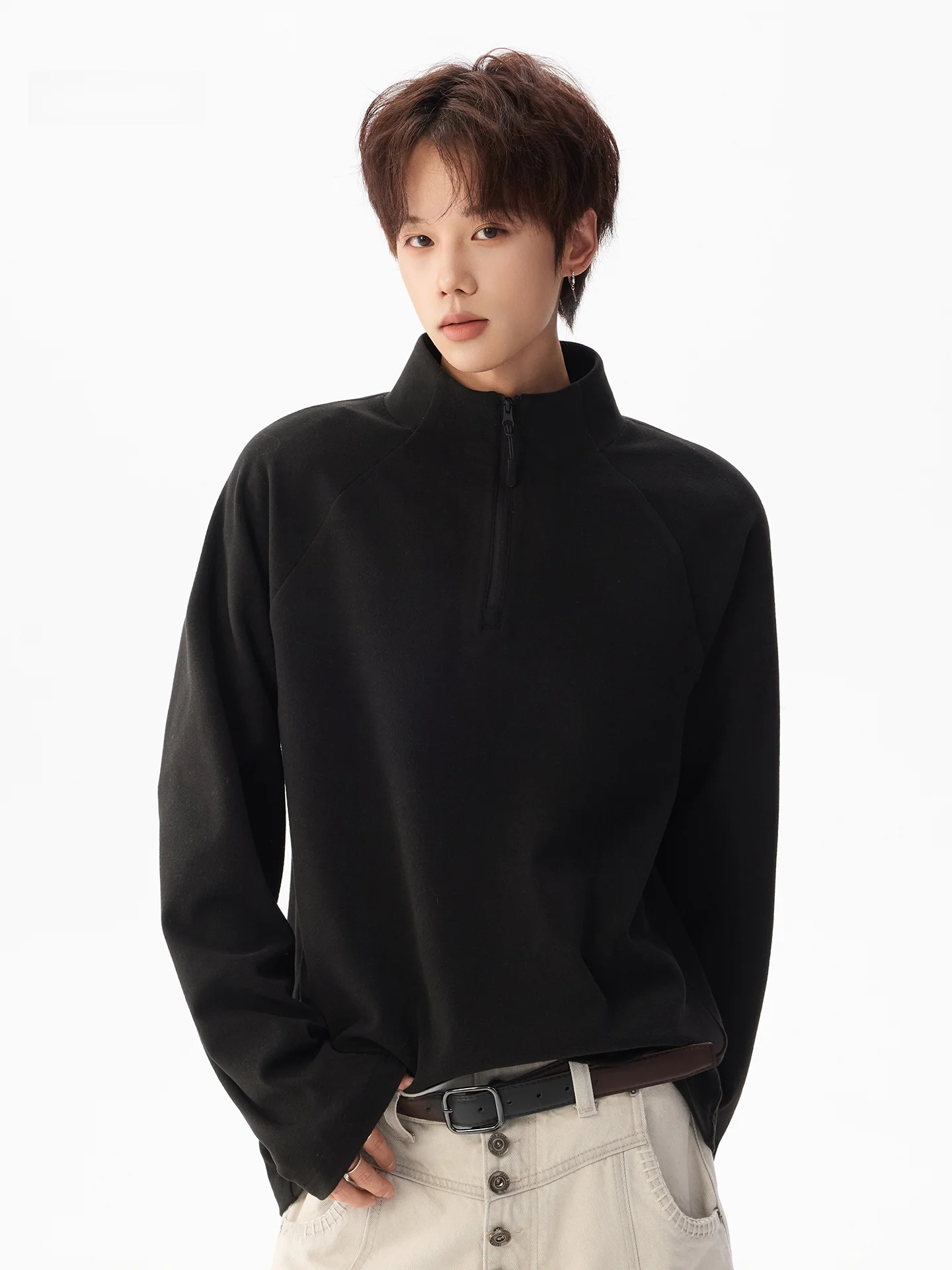 

Thiened Double-sided Woolen Zipper f-High Collar Cycling Base irt Men's Autumn Winter Warm Inner Wear Cleanfit T-irt