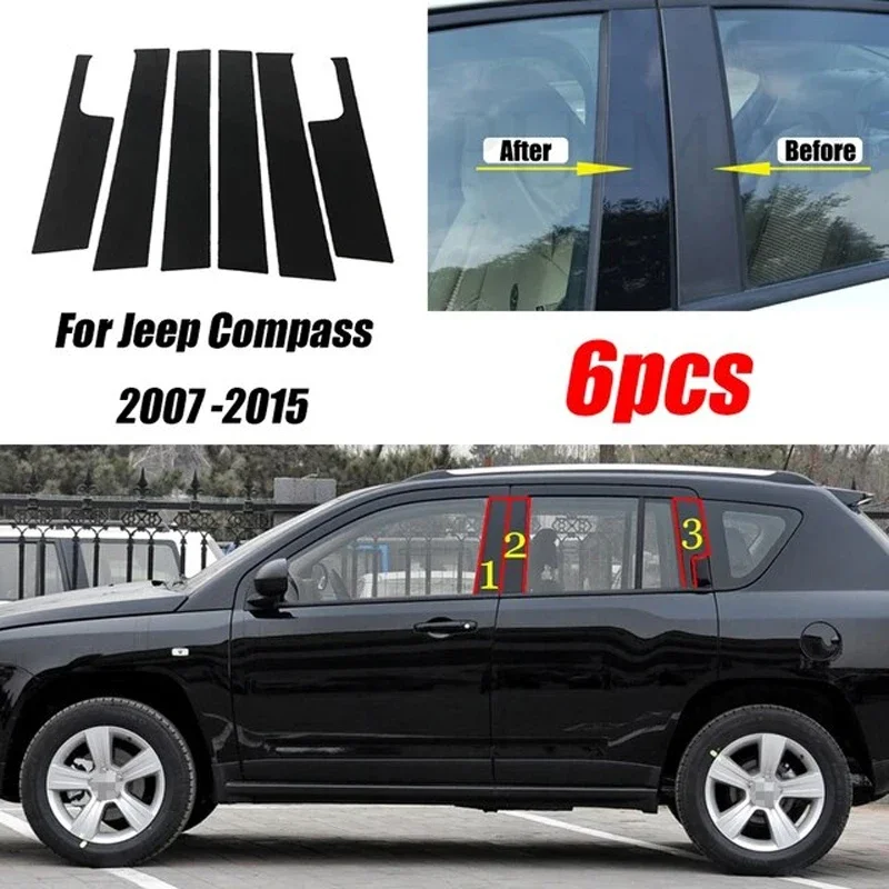 

Fit For Jeep Compass 2007-2012 2013 2014 2015 Gloss Paino Black Pillar Posts Door Side Window Decor Column B C Sticker Cover