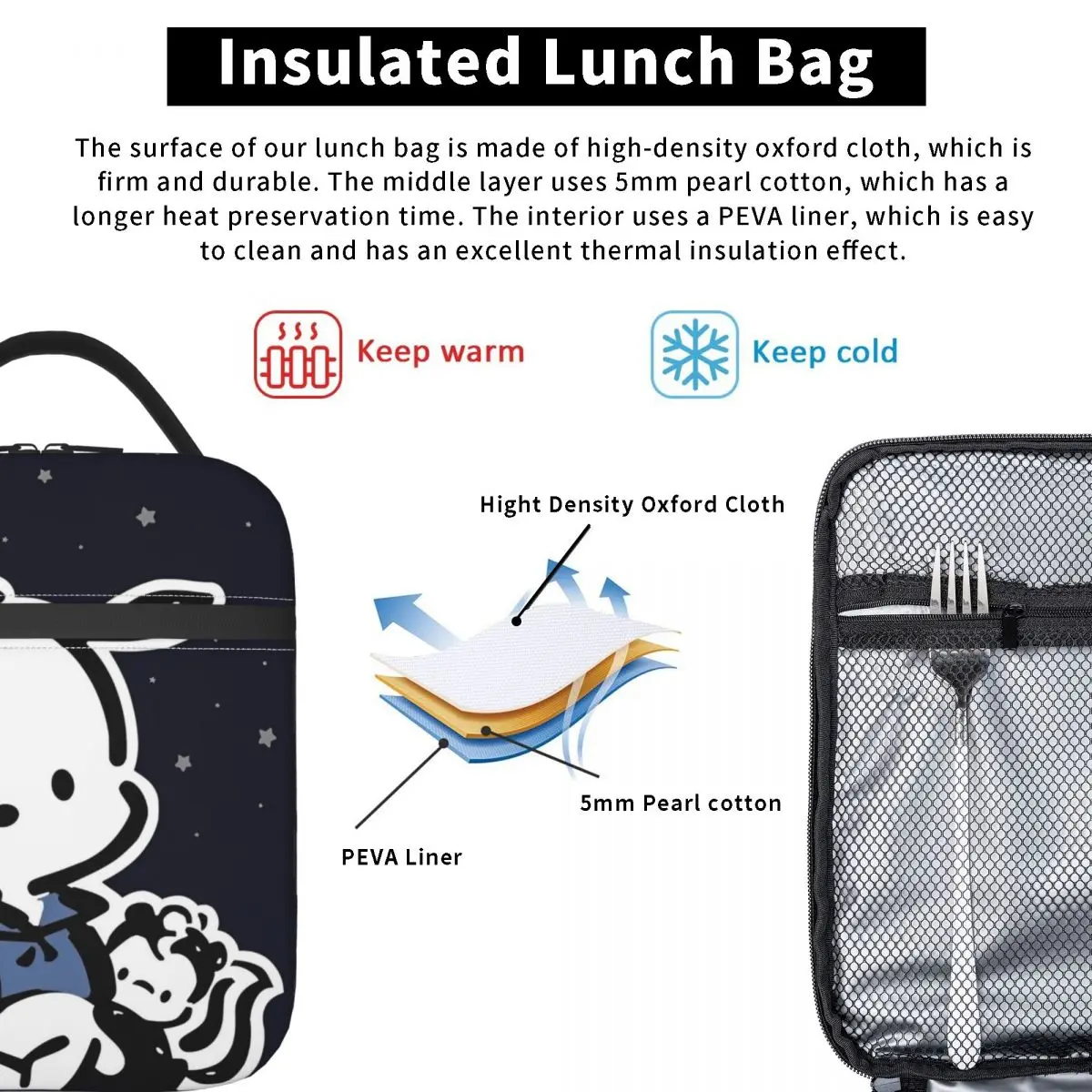 Pochacco Kawaii Dog Insulated Lunch Bags Cooler Bag Reusable Meal Container High Capacity Tote Lunch Box Food Storage Bag Picnic