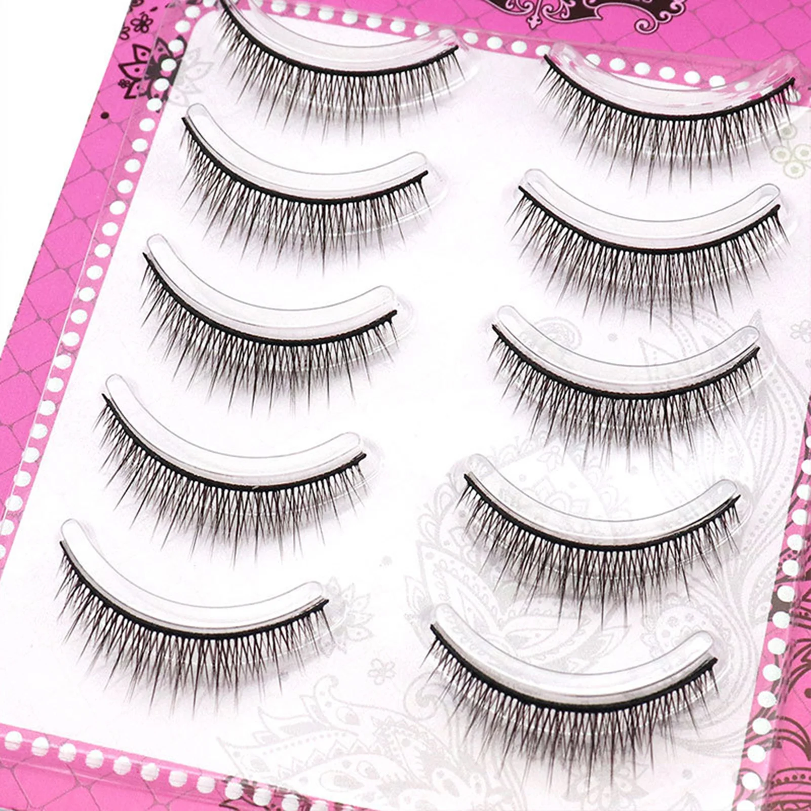 5ペア入りフルストリップつけまつげ 韓国風 DIY コスプレ ドールアイ ふんわりまつげ ナチュラル ソフト つけまつげ メイクアップ用品