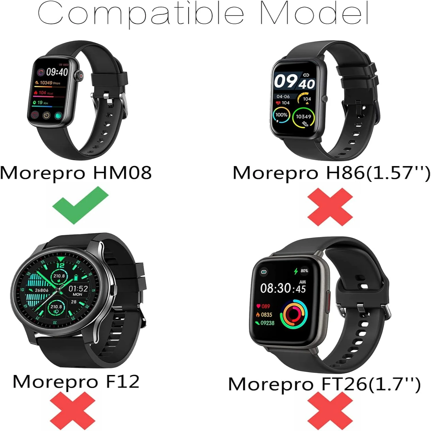 Upgrade Your Look with a Stylish and Soft Silicone Replacement Wristband Sport Band for MorePro HM08 Fitness Tracker Watch. Enha