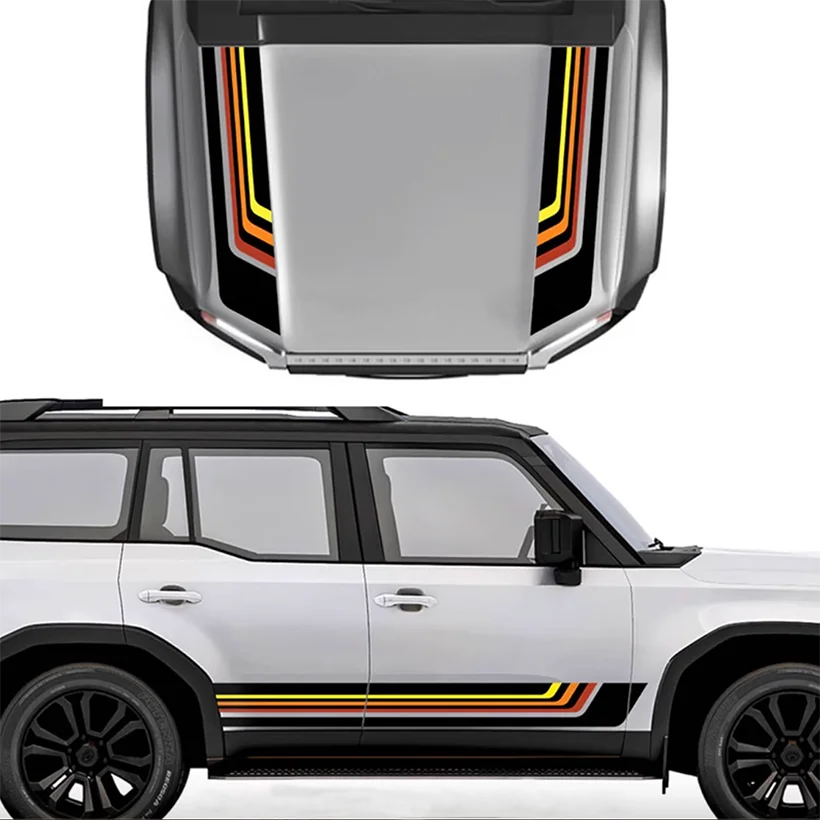 

4pcs Precut Custom Lower Skirt Sticker with Front Hood Scoop Stripes Cover Decal Wrap Decoration Graphics for Toyota Prado LC250