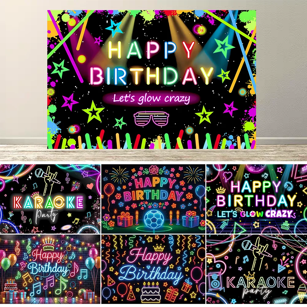 

Neon Music Birthday Party Background Birthday Party Disco Rock Music Glow Neon Dance Party Carnival Photo Props Decor