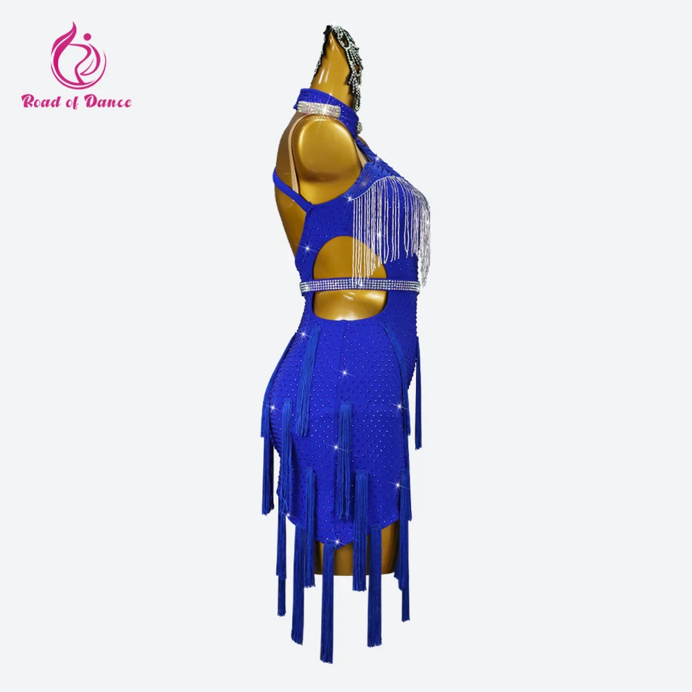 Blue Latin Dance Dress Women Practice Clothing Dancewear Sexy Skirt Ball Competition Suit Elegant Party Costume Sports Line Wear - Image 4