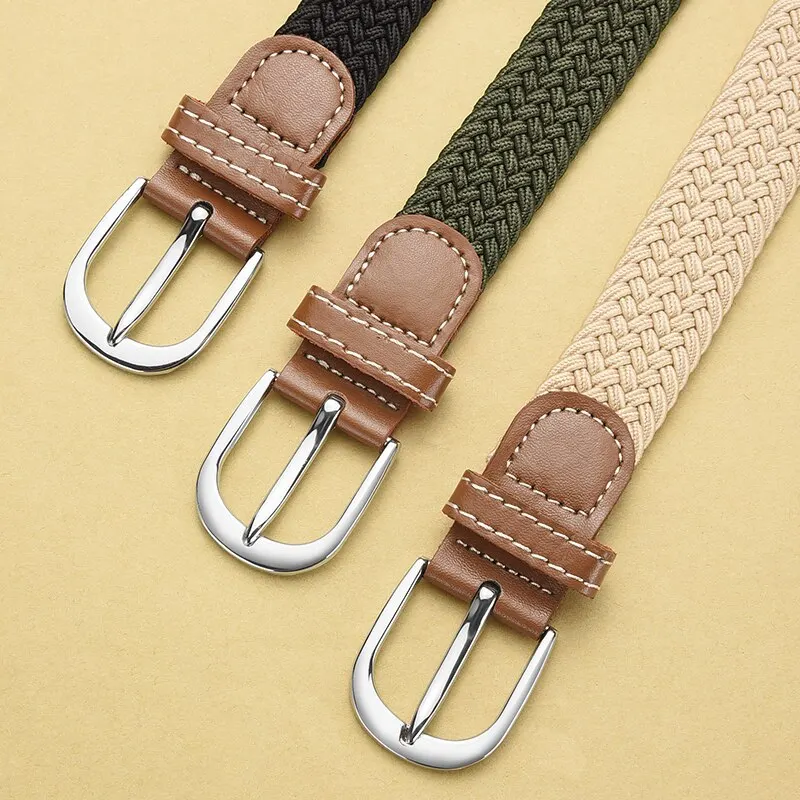 Women\'s Belt Casual Woven Elastic Belt Outdoor Sports Men\'s Belt Climbing Work Belt Jeans Suit Pants Men\'s and Women\'s Universal