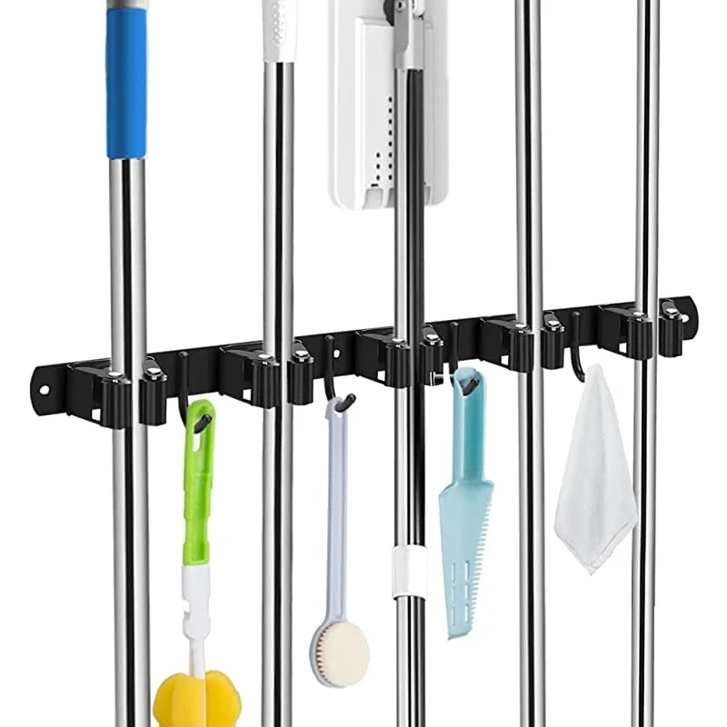 빗자루 홀더 벽 마운트 걸레 주최자 보관 도구 랙 스테인레스 스틸 후크 홈 부엌 정원 세탁 차고에 대한 미끄럼 방지