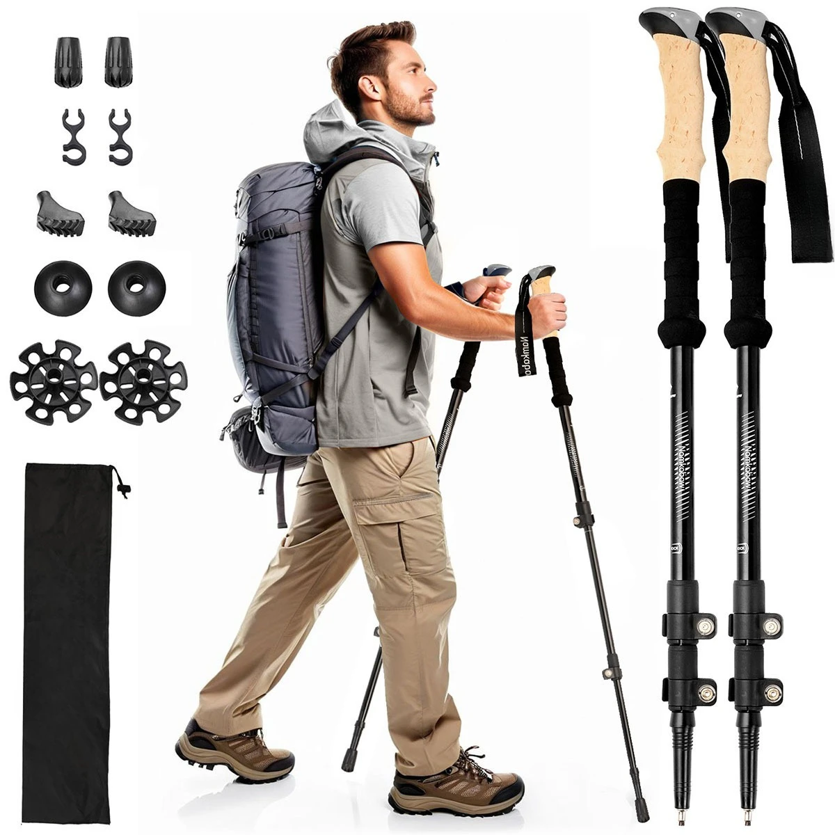Outdoor Aluminum Alloy External Lock Three Section Straight Handle Hiking Stick Telescopic Cane Set