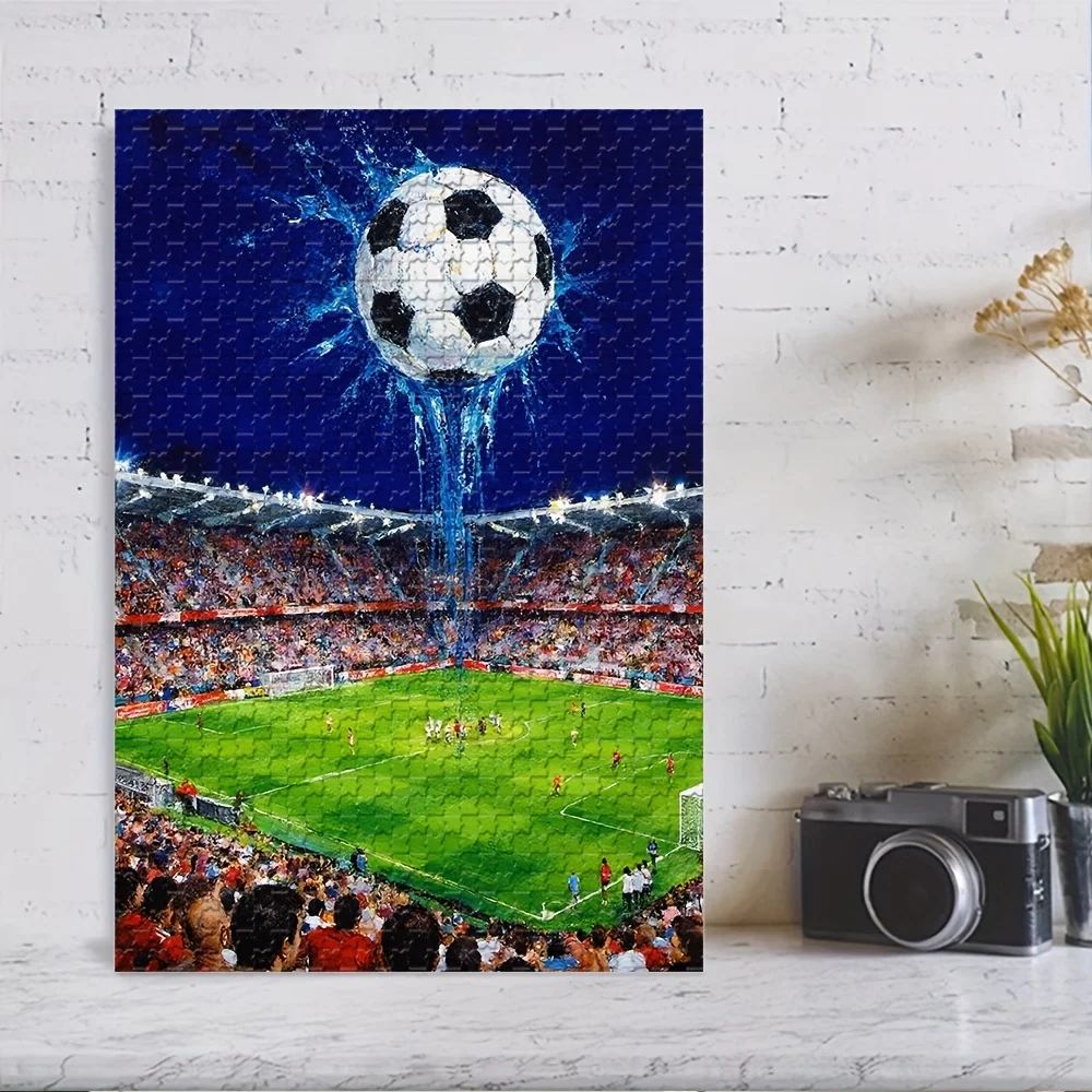 1000 قطعة من أحجية الصور المقطوعة تتميز ملعب كرة القدم - تصميم رذاذ منتصف الهواء، عمل فني ملون لمباراة كرة القدم، مثالي لغرفة الألعاب